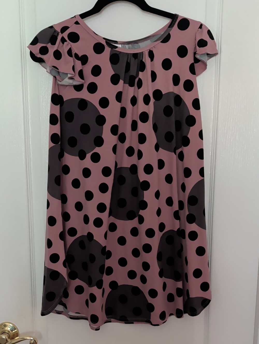 Dot Dot Smile Swing Mauve Pink Dress with Black Polka Dots 8/10